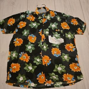 Vibrant Floral Men's Shirt in Black and Orange
